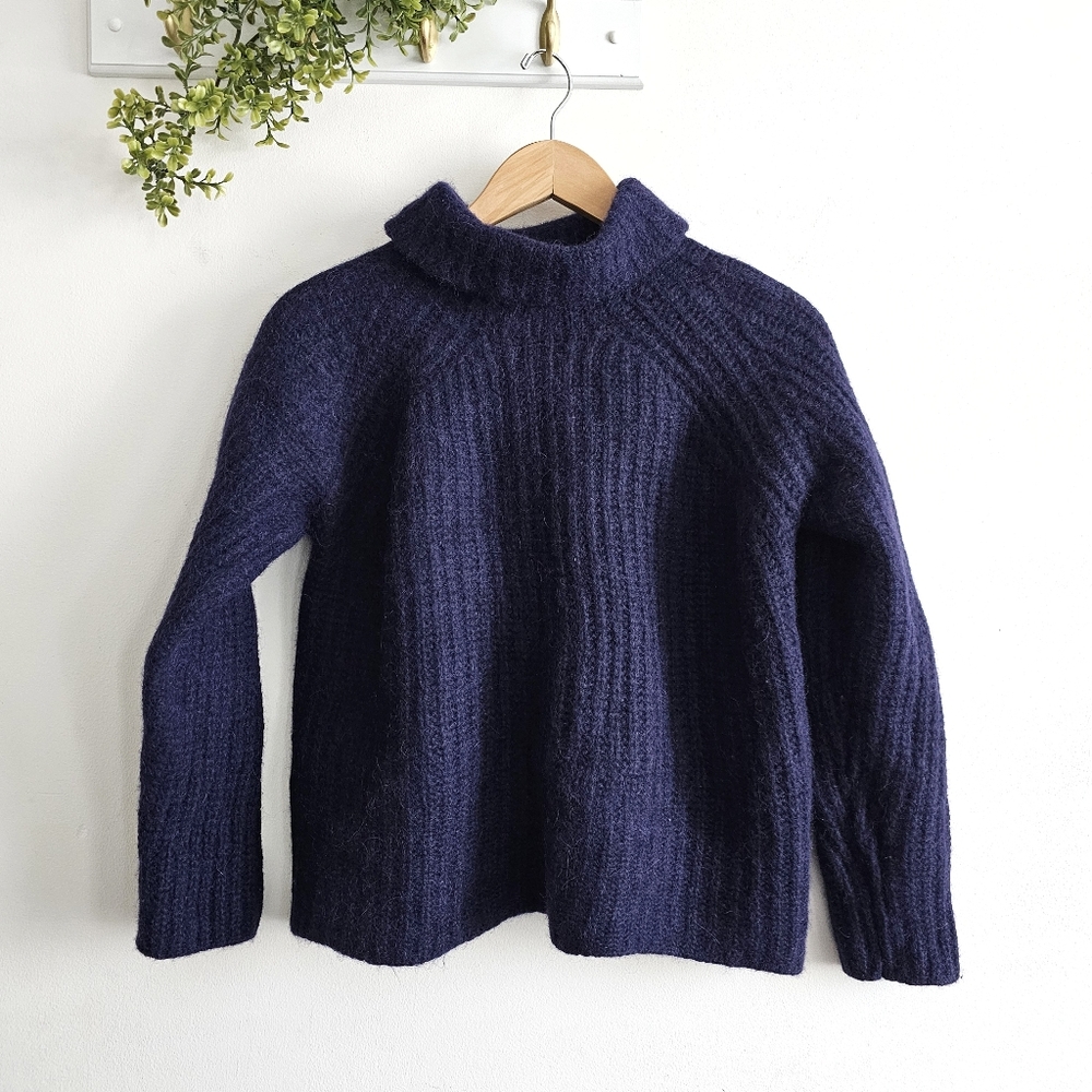 Pacas Alpaca Blend Mock Neck Sweater Navy Blue Raglan Sleeve Size L Made In Peru